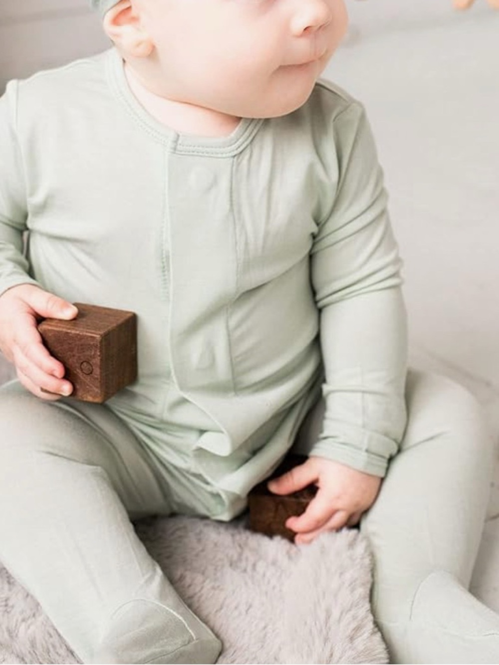 Magnetic Me Sage Green Preemie Footed Romper